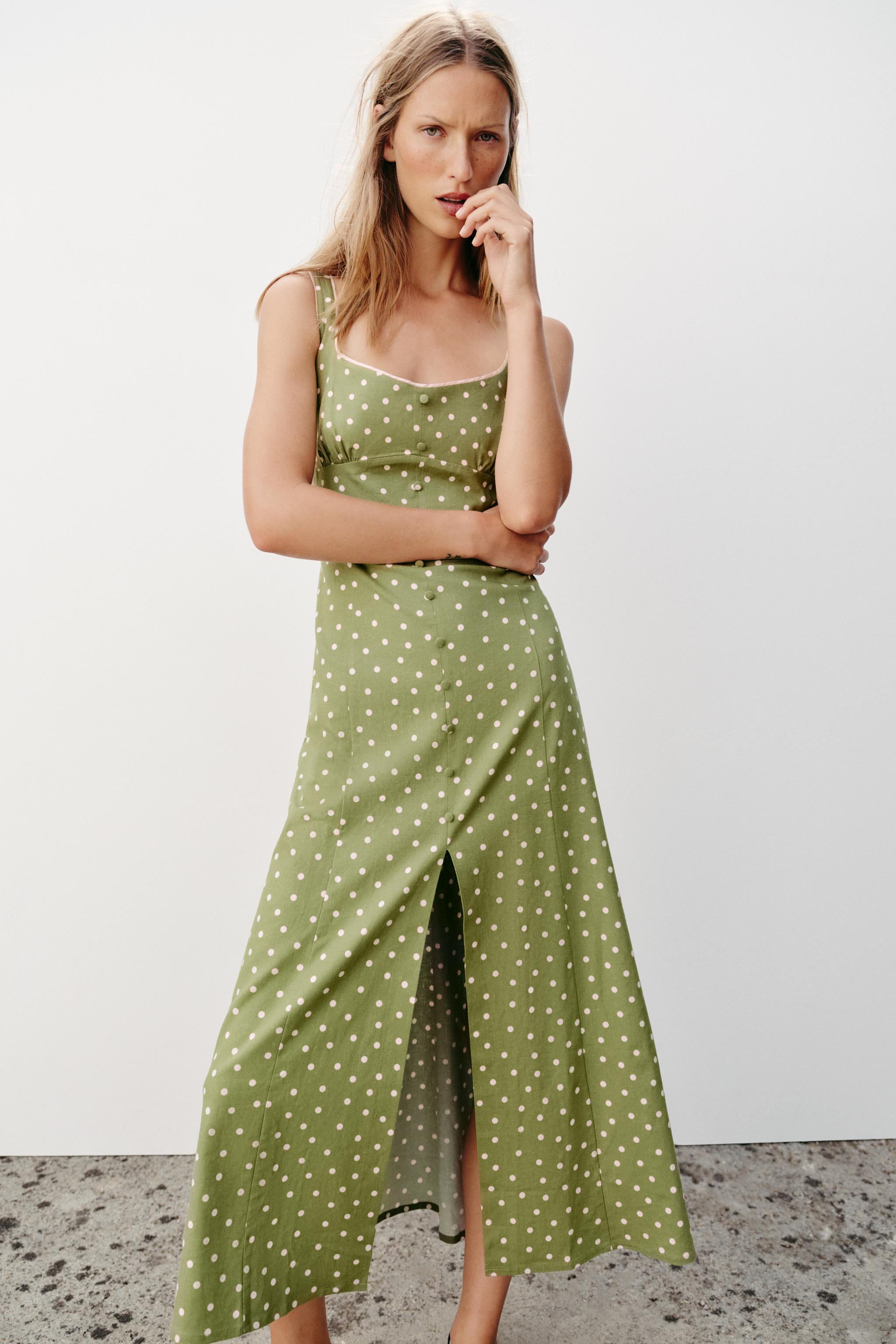 POLKA DOT LINEN MIDI DRESS